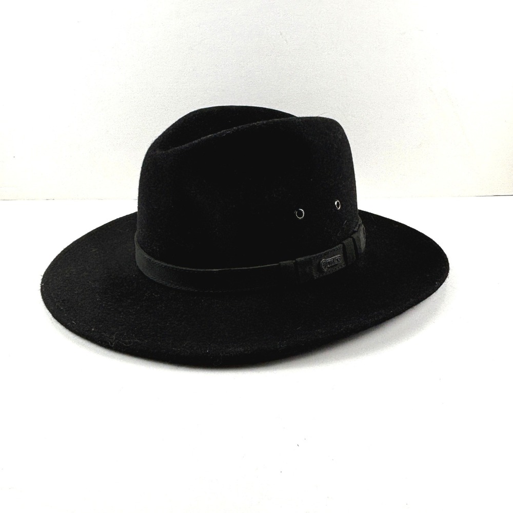 Outback‎ Trading Co Pathfinder Hat Mens MD Black 100% Wool Fedora Crushable